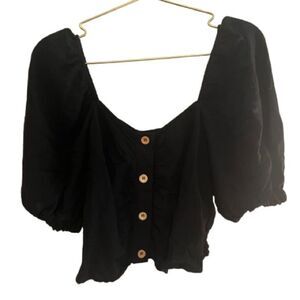 The Shirt by Rochelle Behrens Black Puff Sleeve Blouse